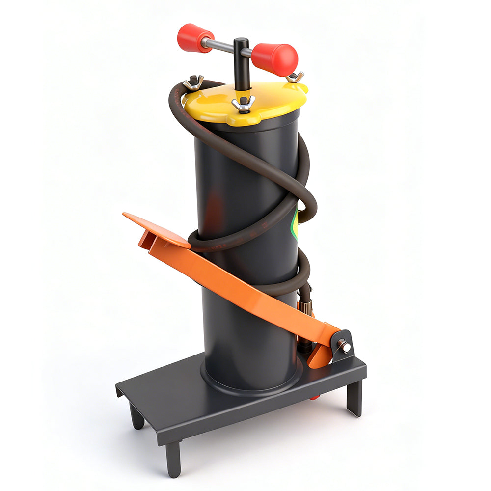 6L black foot-operated grease injector with reinforced hose and metal nozzle