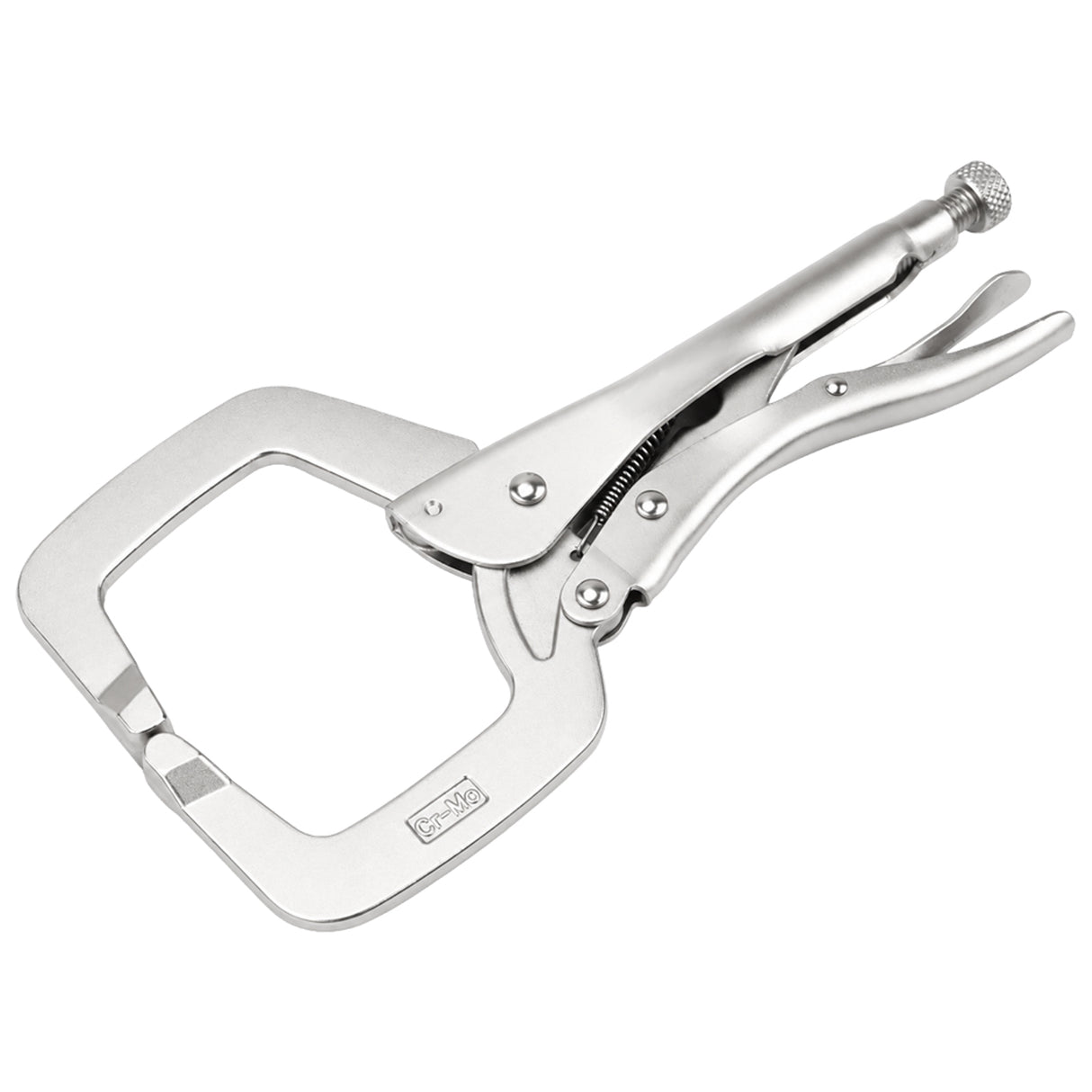 11-inch locking C-clamp pliers with Cr-Mo steel construction, adjustable tension screw and quick-release lever for welding and woodworking.
