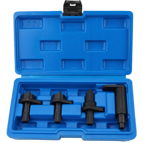 4-piece engine timing tool kit for VW 1.2L engines with camshaft locking spacers and crankshaft thrust tool in storage case for timing chain service