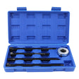 5-piece harmonic balancer installer tool kit with long bolts and bearing, fits Ford and Dodge engines, includes blue blow-moulded storage case