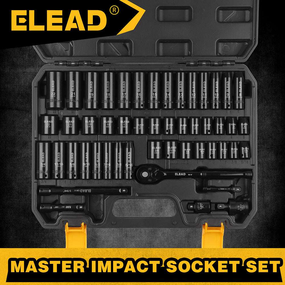 50 piece 3/8 drive master impact socket set metric and SAE with ratchet and carry case