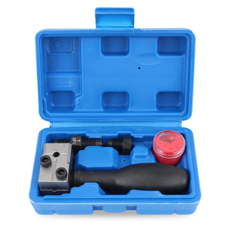 4-piece brake tube flaring tool kit with dual head design for 3/16" SAE and 4.75mm DIN bubble and double flares, in blue storage case