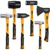 6-piece hammer set with fiberglass handles, ball peen hammers, sledge hammer, cross peen hammer, rubber mallet and wood splitting axe