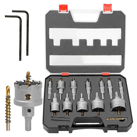 HORUSDY 12PCS Carbide Hole Saw Kit with Tungsten Carbide Tipped Drill Bits, Hex Keys, and Carrying Case for Cutting Steel, Iron, Copper, and Alloy
