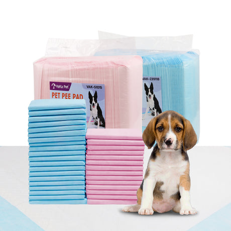 VaKa Pet disposable puppy pee pads, 60 x 60cm, 6-layer absorbent leakproof dog training pads in pink or blue, 105 or 210 count