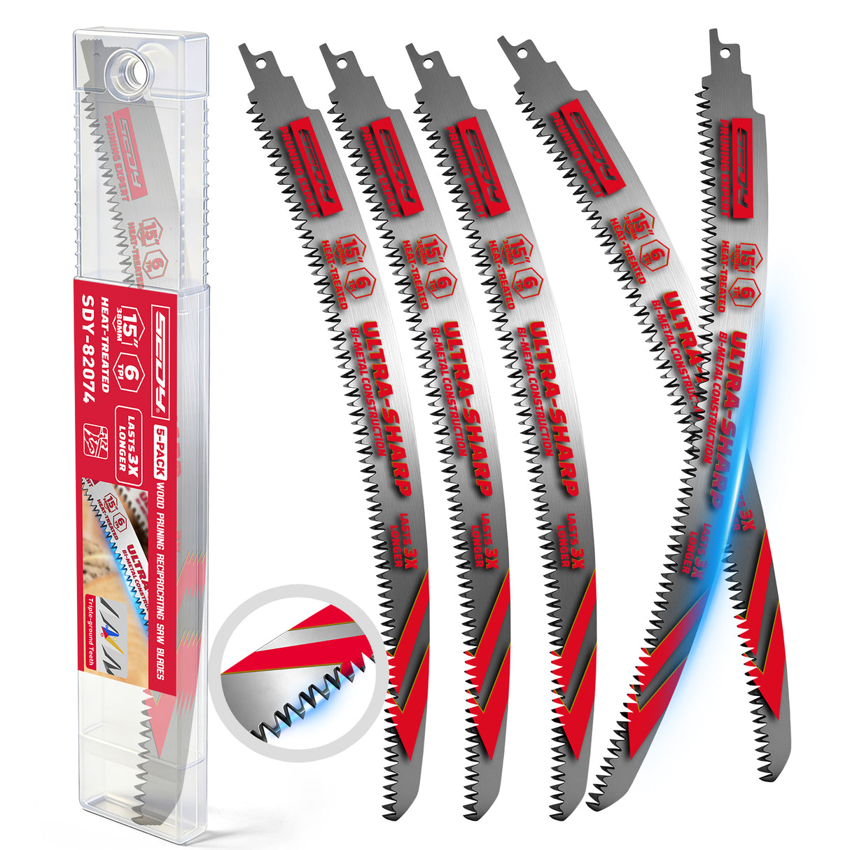 15 inch reciprocating saw blades wood pruning 6 TPI bi metal curved edge sawzall blades for wood cutting 5 pack