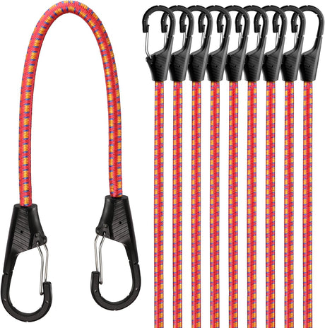 10 piece 18 inch bungee cord set with carabiner clips 9mm heavy duty elastic rope straps for cargo tie down outdoor use
