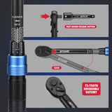 3/8 inch drive click torque wrench with 5-45 ft-lb and 6.8-61 Nm dual scale, 72-tooth reversible ratchet, 3-inch extension bar, 3/8 to 1/4 and 3/8 to 1/2 adapters, storage case and inspection certificate