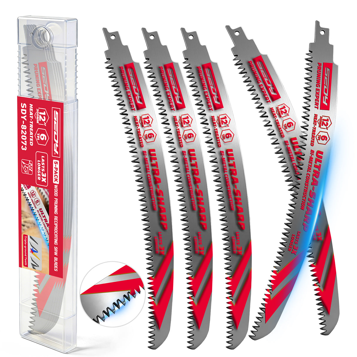 12 inch reciprocating saw blades wood pruning 6 TPI bi metal curved edge sawzall blades for wood cutting 5 pack