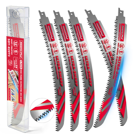 12 inch reciprocating saw blades wood pruning 6 TPI bi metal curved edge sawzall blades for wood cutting 5 pack