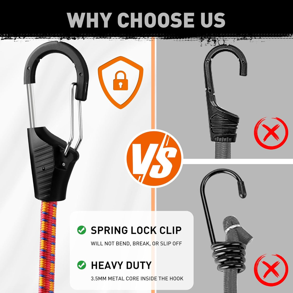 10 piece 18 inch bungee cord set with carabiner clips 9mm heavy duty elastic rope straps for cargo tie down outdoor use