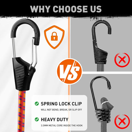 10 piece 18 inch bungee cord set with carabiner clips 9mm heavy duty elastic rope straps for cargo tie down outdoor use