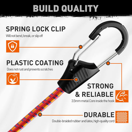 10 piece 18 inch bungee cord set with carabiner clips 9mm heavy duty elastic rope straps for cargo tie down outdoor use