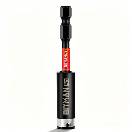 1/4 inch impact magnetic bit holder with quick change hex shank, double locking mechanism, strong magnetic tip and torsion zone, available in 2.5 inch, 3 inch and 6 inch lengths for impact drivers and power drills.