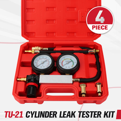 cylinder leak down tester kit dual gauge engine compression tester air powered automotive diagnostic tool with hose adapters 10mm 12mm 14mm for car motorcycle engine testing