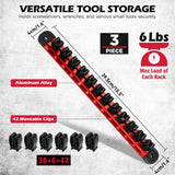 3-piece magnetic tool organizer with 42 adjustable clips, aluminum rails for wrenches, screwdrivers and tool storage
