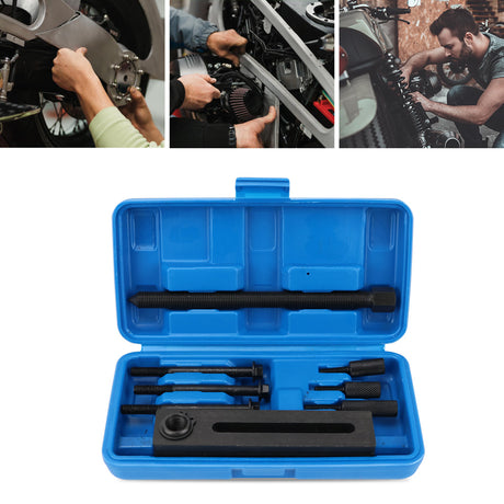 10-piece motorcycle crankshaft separator and splitter tool kit for engine repair, includes bolts and plate in blue blow-moulded case