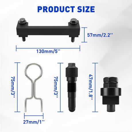 5-piece engine timing tool kit for VAG 2.4 and 3.2 FSI engines with camshaft locking tools, tensioner pin, and storage case for Audi and Volkswagen timing chain service