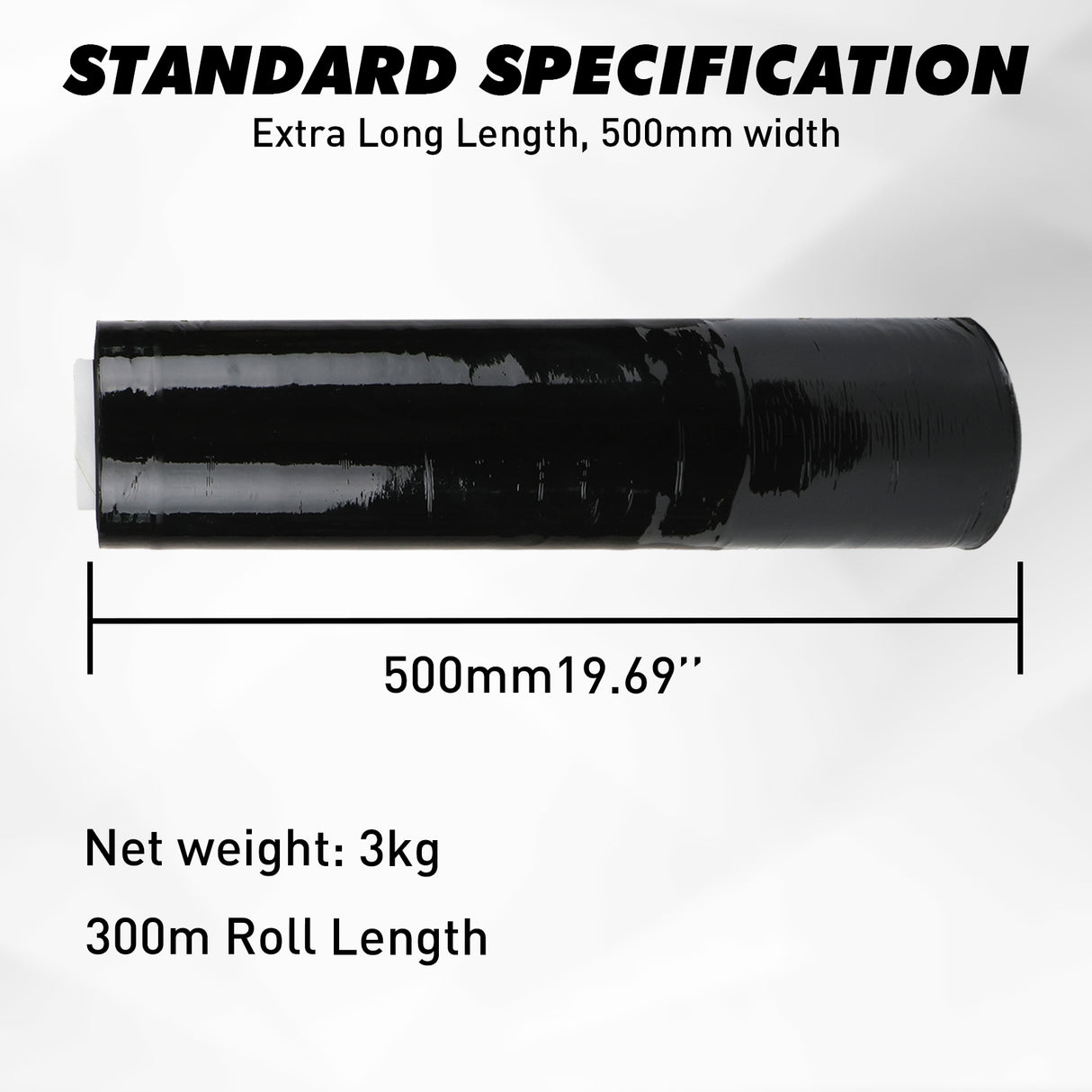 black stretch wrap roll 500mm x 300m heavy duty plastic pallet wrap film for moving, shipping, warehouse packing and storage protection