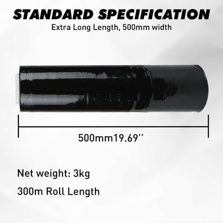 black stretch wrap roll 500mm x 300m heavy duty plastic pallet wrap film for moving, shipping, warehouse packing and storage protection