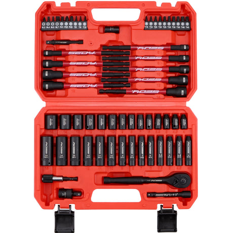 SEDY 63-piece 1/4 inch drive socket and nut driver set with magnetic bits and CR-V steel ratchet for automotive and DIY repair