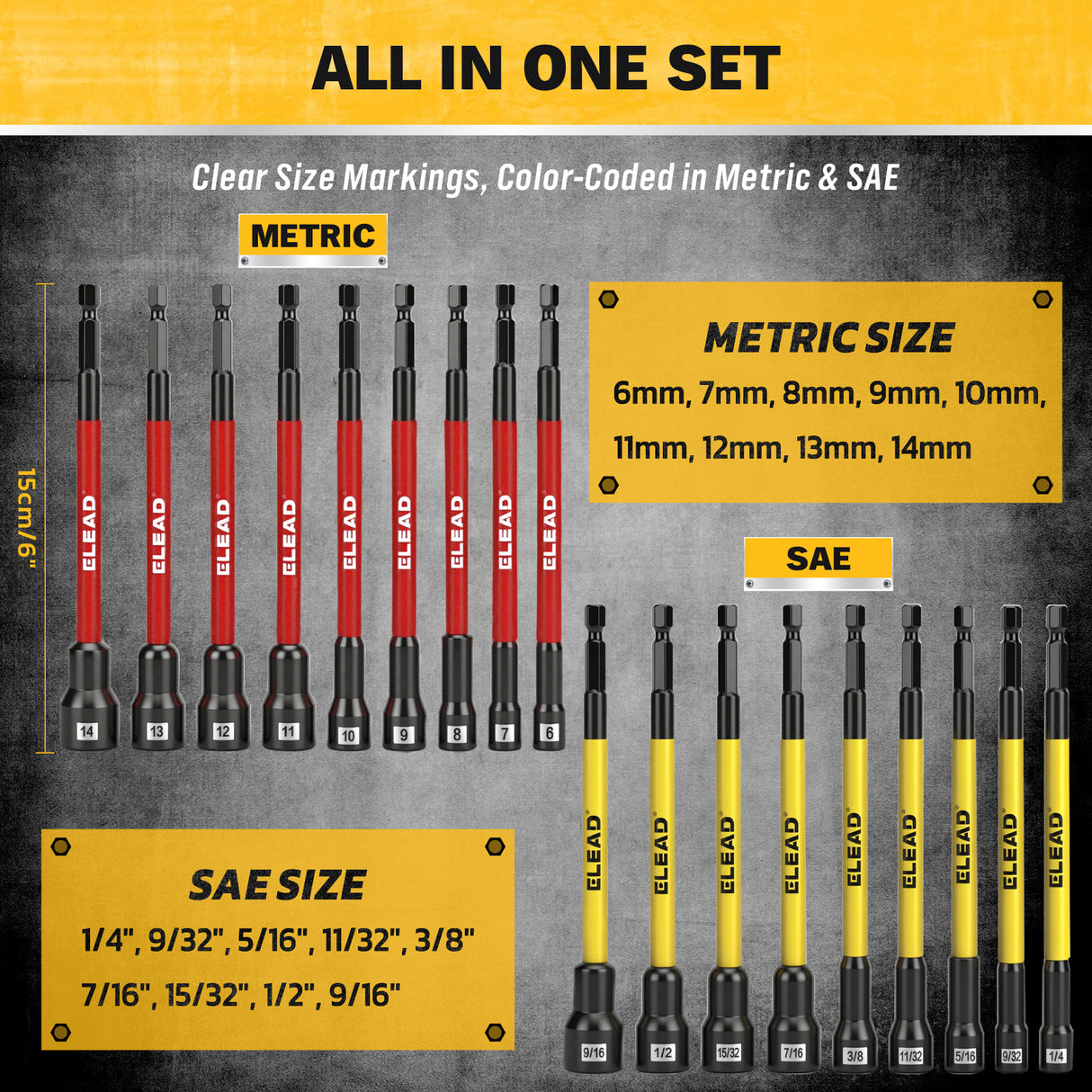 35 piece magnetic nut driver set metric and SAE 1/4 inch hex shank impact compatible with storage case