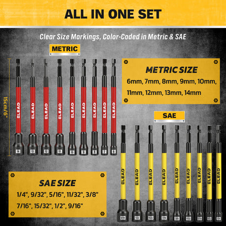 35 piece magnetic nut driver set metric and SAE 1/4 inch hex shank impact compatible with storage case