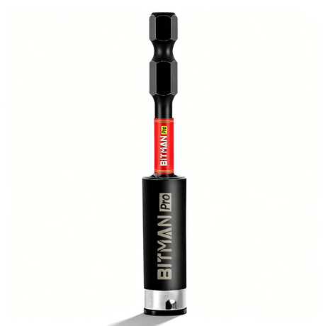 1/4 inch impact magnetic bit holder with quick change hex shank, double locking mechanism, strong magnetic tip and torsion zone, available in 2.5 inch, 3 inch and 6 inch lengths for impact drivers and power drills.