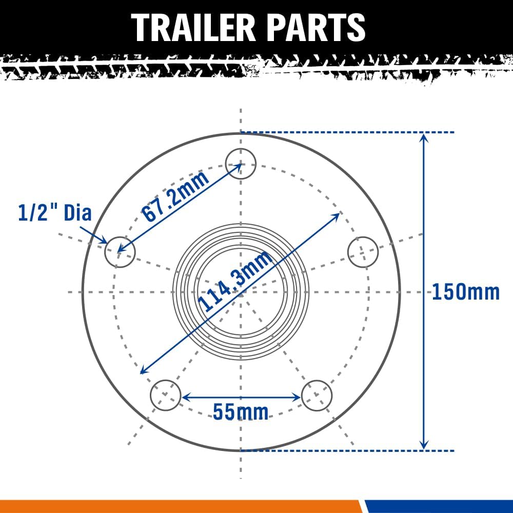 2PCS Trailer Idler Hub Kit with LM Bearings, Dust Caps, Oil Seals and Nuts for Ford 5x114.3mm PCD, suits 39/40mm round axle.