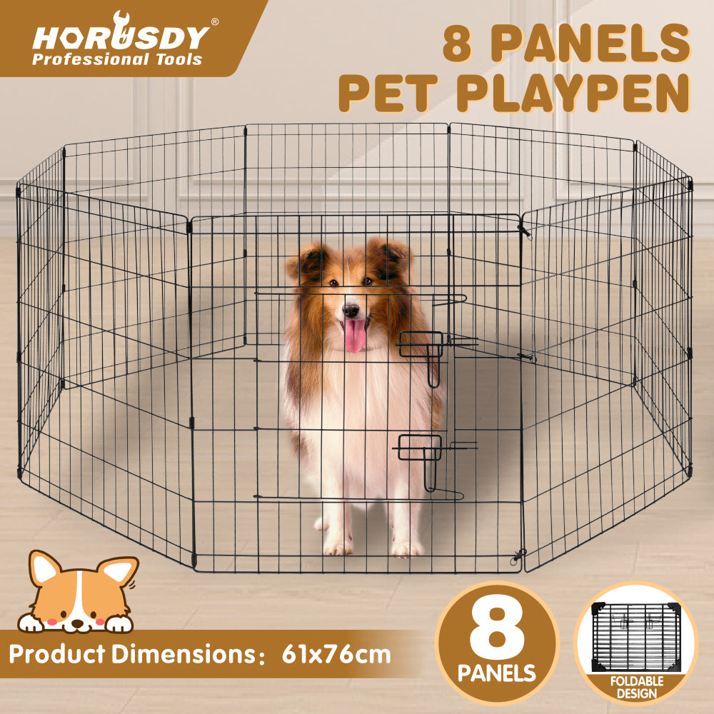 8 panel metal dog playpen 30 inch foldable pet exercise pen heavy duty puppy fence indoor outdoor with door double latch black