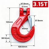 heavy-duty clevis slip hook with safety latch, cotter pin and red powder-coated finish for lifting, towing, recovery and rigging applications