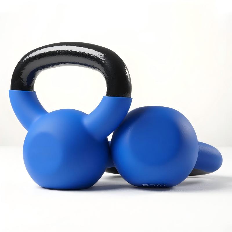 vinyl coated kettlebell weights in 5LB, 10LB and 15LB options with wide grip handles for home gym strength training, squats and full body workouts