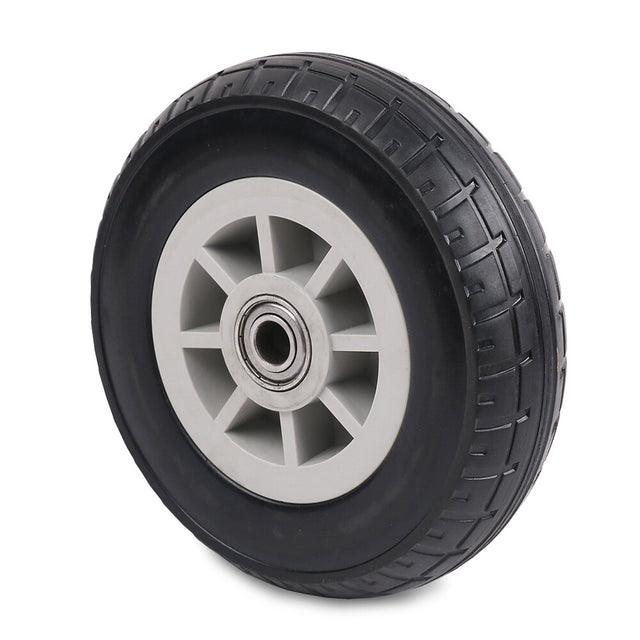 8-inch solid rubber replacement wheel with 15mm bearing bore for carts, trolleys and garden equipment