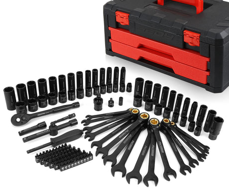 SEDY 132-piece mechanics tool set with sockets, wrenches and portable 2-drawer toolbox