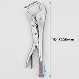 straight jaw locking pliers available in 7-inch and 10-inch sizes with adjustable tension screw, quick-release trigger and Cr-Mo steel jaws