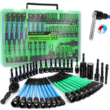 41-piece magnetic nut driver set with SAE and metric nut setters, 1/4 inch dual ratchet handle, universal socket, wing nut driver, bit holder and socket adapters