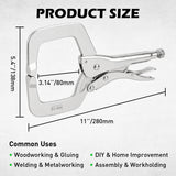 11-inch locking C-clamp pliers with Cr-Mo steel construction, adjustable tension screw and quick-release lever for welding and woodworking.