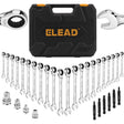 33 piece ratcheting wrench set SAE and metric 72 tooth CR-V combination wrench set with socket adapters bits and storage case
