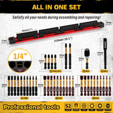 38-piece magnetic screwdriver bit set with S2 steel Torx, SAE and metric hex, Phillips bits, bit holders and magnetic organizer rail