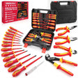 18-piece insulated electrician tool set with 1000V VDE screwdrivers, insulated pliers, voltage tester and storage case
