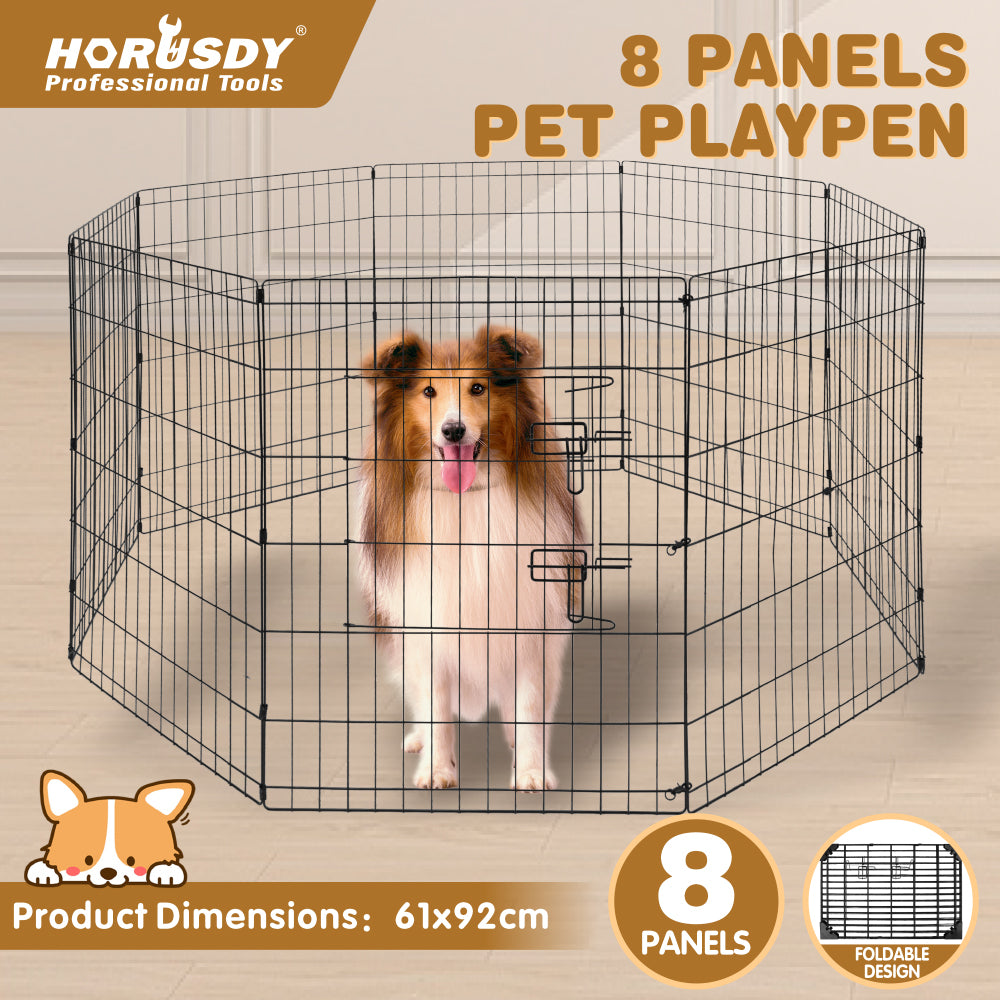 36 inch metal dog playpen 8 panel heavy duty pet exercise pen foldable puppy fence indoor outdoor with door double latch black