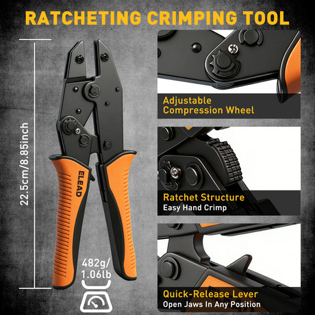 ELEAD ratcheting wire crimping tool kit with interchangeable jaws and terminal connectors assortment for electrical wiring repair