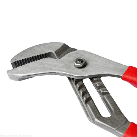 20 inch adjustable water pump pliers with wide jaw opening, heavy duty steel body and red non-slip handles