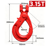 G80 clevis self-locking lifting hook with powder-coated finish and secure locking gate for chain rigging, hoisting and material handling