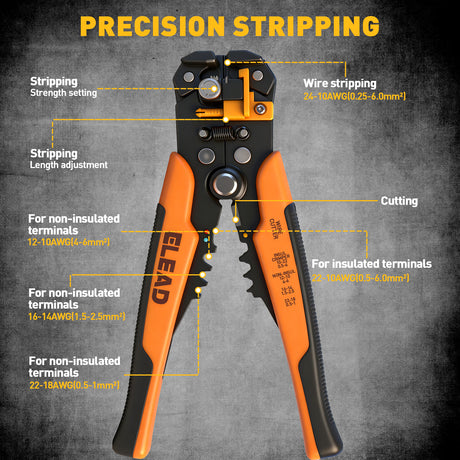 ELEAD wire crimping tool kit with automatic wire stripper, terminal connectors assortment and storage case for electrical wiring repair