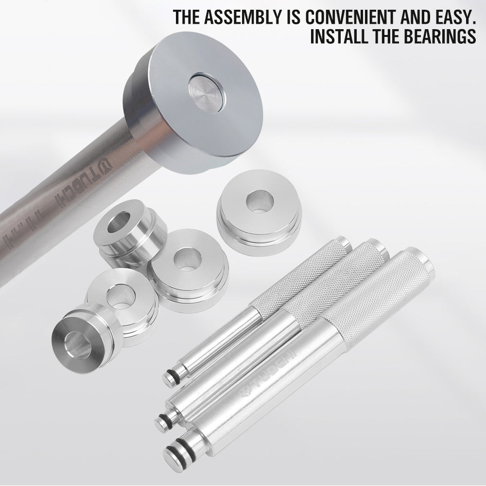 SEDY 17-piece wheel bearing installation tool kit with aluminum driver handles and multi-size bearing discs in blue storage case for car repair