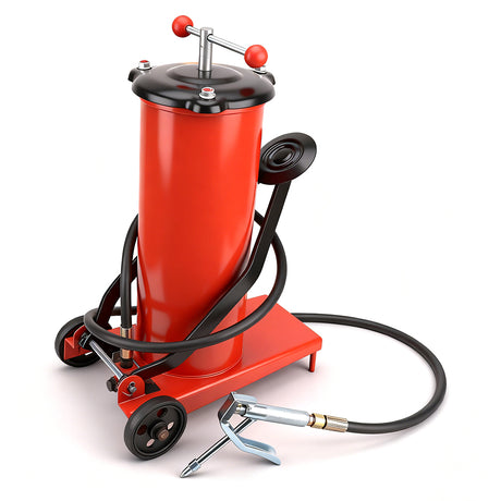 8L foot-operated grease injector with heavy-duty hose and metal grease nozzle