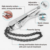 28 inch chain locking pliers with 19.3 inch adjustable chain, tension screw and 6.1 inch capacity for pipes and oil filters