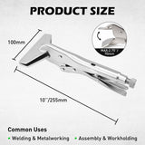 10 inch sheet metal locking pliers with extra wide jaws, adjustable tension screw and trigger release for welding, ductwork and metalworking