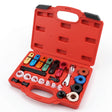22-piece automotive quick disconnect tool set for A/C, fuel, transmission and oil cooler lines with multiple sizes and storage case